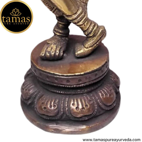 Tamas Brass Handcrafted Flute Playing Krishna with Peacock  Statue / Idol with Antique Finish (Pack of 1)